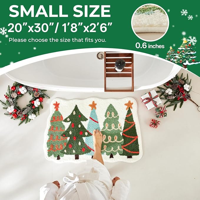 TYUU Christmas Bathroom Rugs, Extra Soft Absorbent Bath Rug Non Slip Washable Bathroom Mat Holiday Xmas Home Decor Indoor Bath Mat, Christmas Trees, 24"x36"