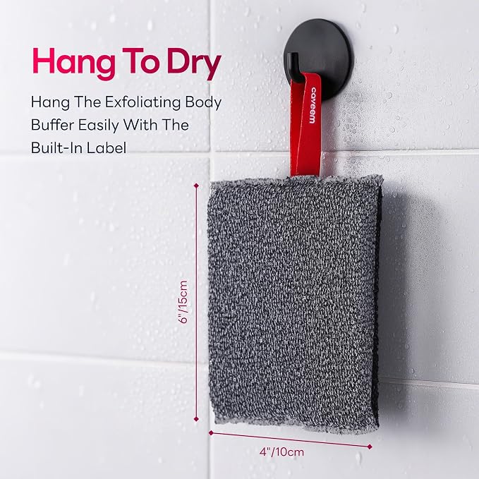 Exfoliating Body Scrubber, Large Bath and Body Scrub Buffer, Dual Texture Body Exfoliator for Remove Dead Skin, Soft and Rough Lightweight Square Sponge for Shower (2 Pack)
