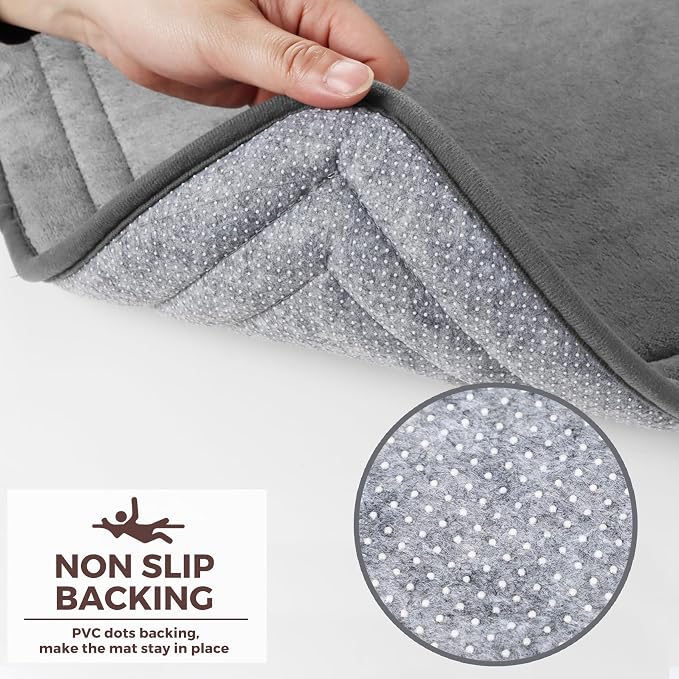 Grey Bathroom Rugs Memory Foam Bath Mat Runner Rug Set of 2 | Non Slip Washable Floor Mats Soft Absorbent Plush Microfiber Shower Tub Bathmat Gray