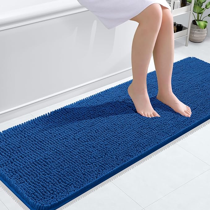 OLANLY Bathroom Runner Rugs 59x20, Extra Soft Absorbent Chenille Bath Rugs | Deep Navy Blue, Quick-Drying Rubber Backing, Machine Washable Long Bath Mat for Bathroom Floor, Tub and Shower, Home Decor