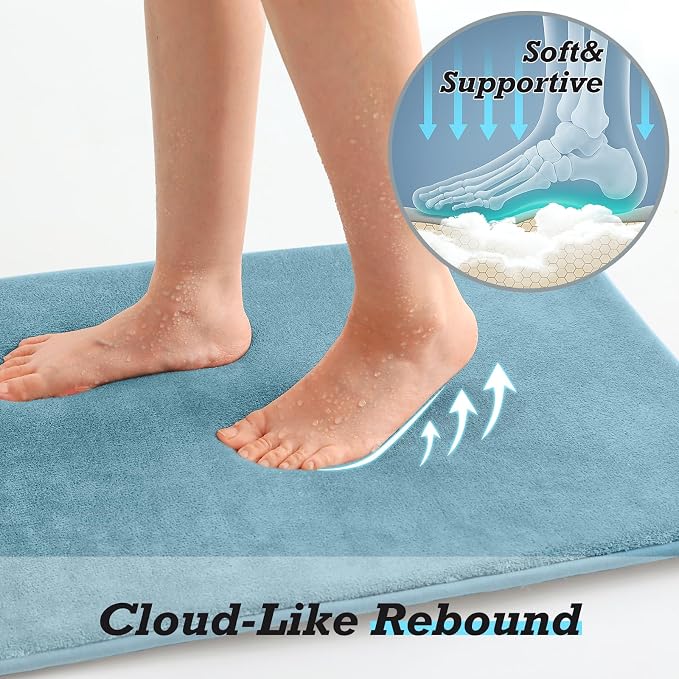 HUXMEYSON Bathroom Rugs Sets 3 Piece, Non-Slip & Quick Dry Bath Mat Set, Ultra Soft Velvet Bath Rugs for Bathroom, Toilet and Shower Floor, Lake Blue