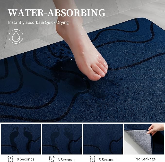 Memory Foam Bathroom Rugs Sets 3 Piece, Ultra Soft Bath Mat, Dark Blue | Ultra Soft, Extra Thick Bath Mat, Absorbent, Non-Slip, Machine Washable, For Tub, Shower & Home Decor Accessories