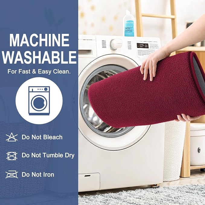 OLANLY Memory Foam Bathroom Toilet Rugs U-Shaped 24x20,Soft Mat, Burgundy | Quick Dry Bath Rugs, Non-Slip, Machine Washable Absorbent Carpet for Bathroom Floor, Tub and Shower, Home Decor Accessories