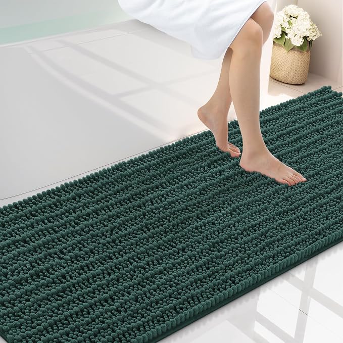 Smiry Bathroom Rugs 70X24, Extra Soft Rubber Backing Chenille Bath Mats | Green Machine Washable Non Slip Quick Dry Bath Mats for Bathroom Floor, Tub, Shower, Home Decor Accessories