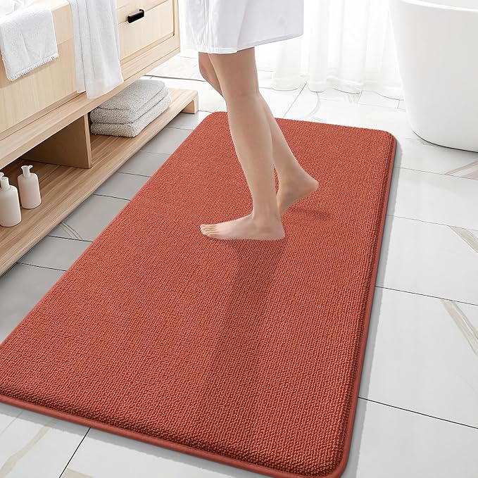 OLANLY Memory Foam Bathroom Runner Rugs 47x20, Long Mats, Rustic Terracotta | Soft Quick Dry Bath Rugs, Non-Slip, Absorbent Machine Washable Mat for Bathroom Floor, Tub and Shower, Home Decor Accessories