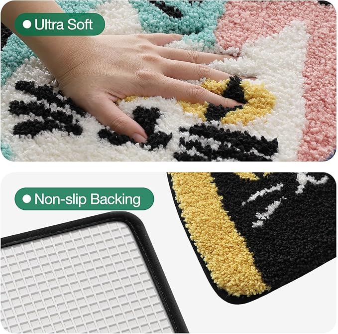 LUMI Cute Cat Bathroom Rug, Soft Absorbent Microfiber Bath Mat, Non-Slip for Kids Bathroom, Shower, Entryway, Bedroom, Machine Washable, Kawaii Cat Floor Mat, 20"x32"