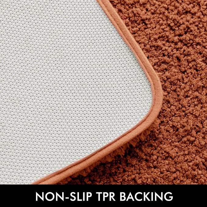 MIULEE Fall Burnt Orange Bathroom Rugs Set 2 Piece Bath Mats 16x24+16x48 | Soft Absorbent Microfiber Bath Rugs, Non Slip, Quick Dry, Fluffy Bath Rugs for Bathroom Floor Tub Showers, Machine Washable