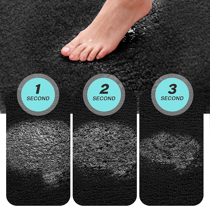 Kmson Bathroom Rugs Mat, 20"x32" Ultra Soft Washable Shaggy Chenille Bath Rugs, Non-Slip Fluffy Thick Water Absorbent Microfiber Mat for Bathtub, Sink and Shower, Black