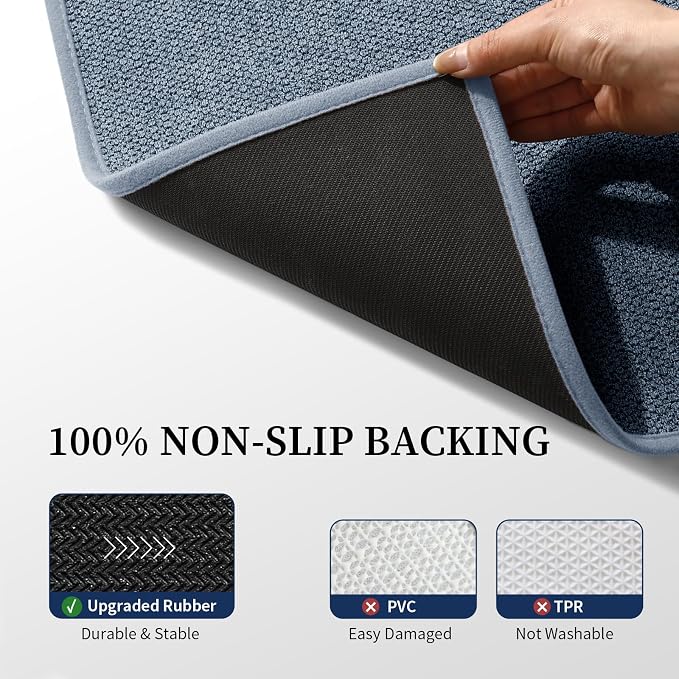 Navy Blue Bathroom Rugs Sets 2 Piece, Quick Dry Thin Bath Mat, Non Slip Absorbent Machine Washable, Bath Runner Rug for Bathtub Sink Home Decor (17"x24" + 17"x47")