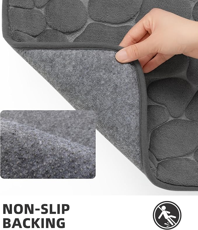 YIHOUSE Memory Foam Runner Rug, Cobblestone Bathroom Runner Rugs Super Water Absorbent Bath Mats for Bathroom Machine Washable Bath Rugs for Hallway Bedroom Laundry Room(26 x 50,Dark Gray)