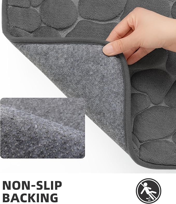YIHOUSE Bathroom Mat Rug, Memory Foam Bath Mat, Non-Slip Bathroom Floor Mats, Cobblestone Bath Mats Absorbent Bath Rugs Washable Quick Dry (17x24,Dark Gray)