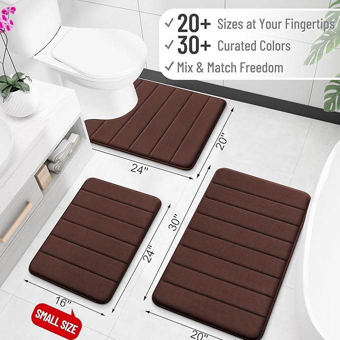 OLANLY Memory Foam Long Bathroom Rugs Runner 59x24, Super Soft Absorbent | Brown, Quick Dry Bath Mat, Machine Washable Shower Floor Rugs, Bathmat Carpet for Bathroom Floor, Tub and Shower