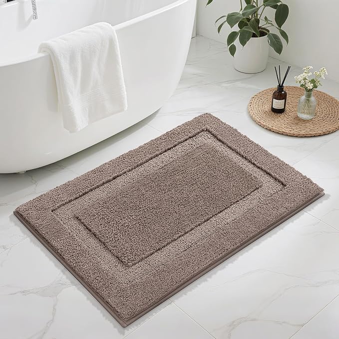 SHACOS Soft Microfiber Bathroom Rugs Set of 2 Pieces, Coffee | 32x20 + 24x16, Absorbent Plush Bath Rugs, Non Slip Washable Shaggy Bath Mats, Fluffy Bathroom Runner Floor Mats Shower Rug