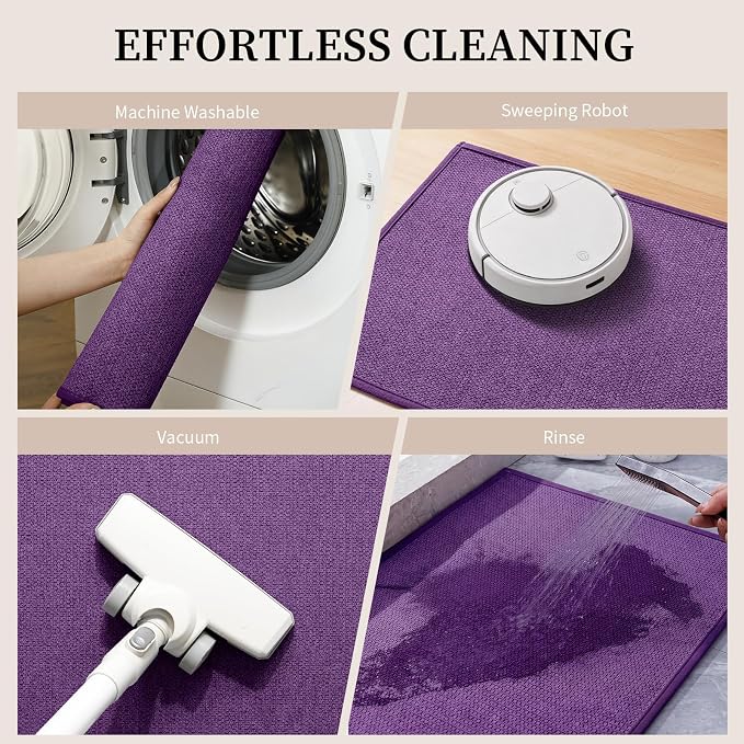 Purple Bathroom Rugs Sets 5 Piece, Quick Dry Thin Bath Mat with Toilet Rug - Non Slip Absorbent Machine Washable - Bath Runner Rugs for Bathtub Sink Home Decor