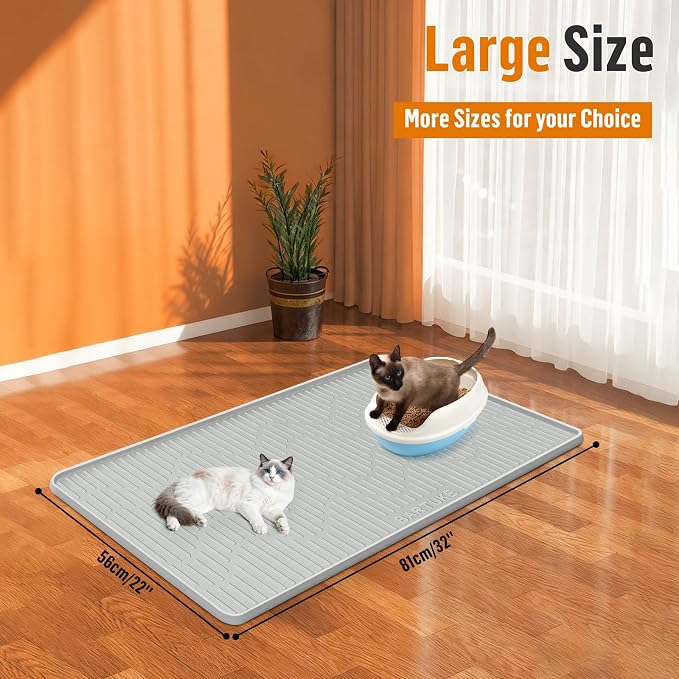 Silicone Cat Litter Box Mat 32"x 22" Extra Large Cat Rubber Mat | Cat Mat for Litter Box, Non-Slip, Waterproof Cat Litter Trapping Mat with Raised Edge, Kitty Litter Mat for Floor, Easy Clean