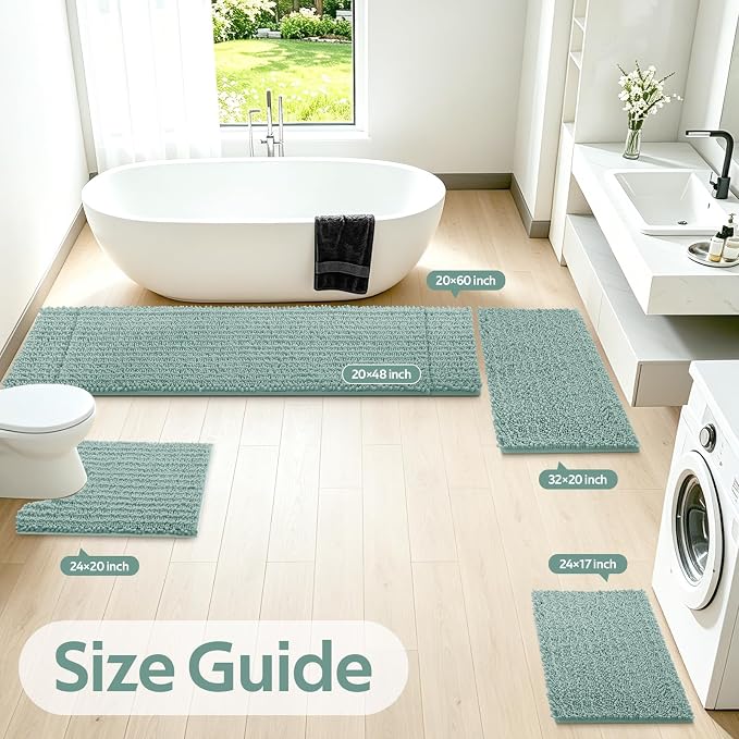 ACCUMTEK Upgrade Extra Eggshell Blue Bathroom Rug Set 3 Pieces Ultra Soft, Thick Absorbent Bath Mats, Non Slip Chenille Toilet Mat for Bathroom, Bedroom, Kitchen