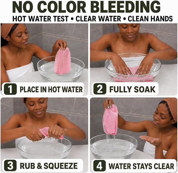 Authentic African Net Sponge,2 Pack 45-In Exfoliating Bath Sponge and Shower Loofah for Body and Back,Colorfast Quick-Dry Knotted Mesh Scrubber with Travel Pouch (Blush Pink&Lavender Purple)