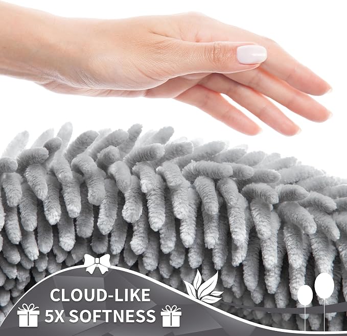 Yimobra Bathroom Rugs Sets 2 Piece, Soft Absorbent Bath Mat and U-Shaped Toilet Rug with Non Slip Backing, Luxury Shaggy Bath Mats for Bathroom, Machine Washable, 24"x17"+24"x20", Light Grey