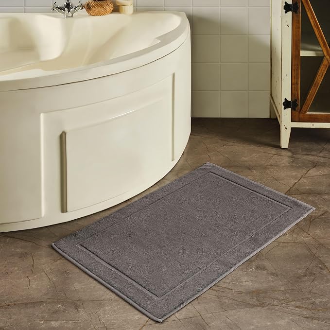 Hawmam Linen Cool Grey Bath Mats, 21 x 34 inches, Pack of 2-100% Ring Spun Cotton,[Not a Bathroom Rug] Banded Design, Highly Absorbent, Machine Washable for Bathroom Floor Towel