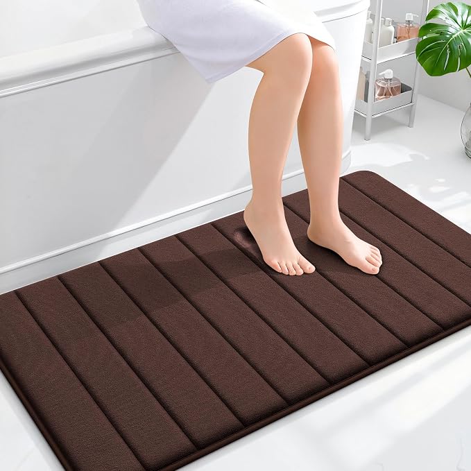 OLANLY Memory Foam Long Bathroom Rugs Runner 44x24, Super Soft Absorbent | Brown, Quick Dry Bath Mat, Machine Washable Shower Floor Rugs, Bathmat Carpet for Bathroom Floor, Tub and Shower