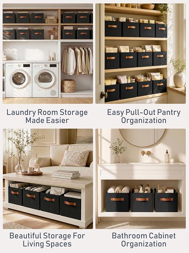 4 Pack Large Closet Storage Baskets Bins for Shelves, Collapsible Fabric Closet Organizers and Storage with Polyester Handles, Decorative Baskets for Organizing Clothes, Towels, Linen Closet 14"x10"