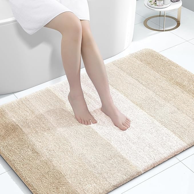 OLANLY Large Bathroom Rugs 60x40, Extra Soft Absorbent Microfiber Bath Rugs | Light Beige, Non-Slip Quick-Drying Rubber Backing, Washable Plush Bath Mat for Floor, Tub and Shower, Home Decor Accessories