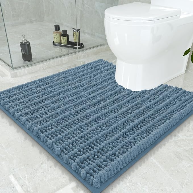 Smiry Bathroom Toilet Rugs U Shaped 24x24, Chenille Bath mats for Toilet | Grayish Blue Extra Soft Absorbent Non Slip Rubber Backing Contour Bath Rugs for Toilet, Machine Washable Contoured Bath Mats
