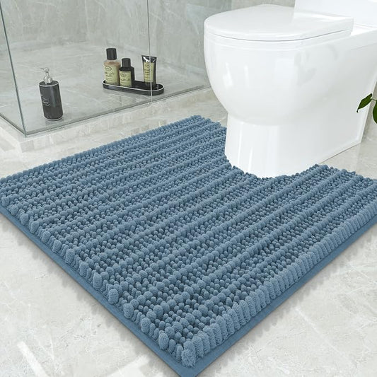 Smiry Bathroom Toilet Rugs U Shaped 24x24, Chenille Bath mats for Toilet | Grayish Blue Extra Soft Absorbent Non Slip Rubber Backing Contour Bath Rugs for Toilet, Machine Washable Contoured Bath Mats