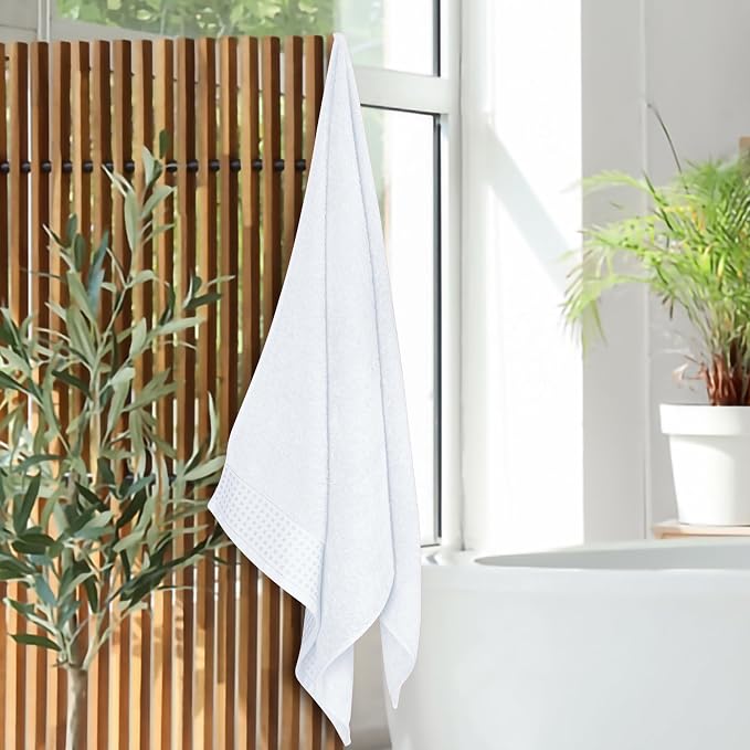 GLAMBURG Ultra Soft 4 Pack Oversized Bath Towel Set 27x54 inches, 100% Cotton Bath Towels, Highly Absorbant Compact Quickdry & Lightweight Towel, Ideal for Gym Travel Camp Pool - White