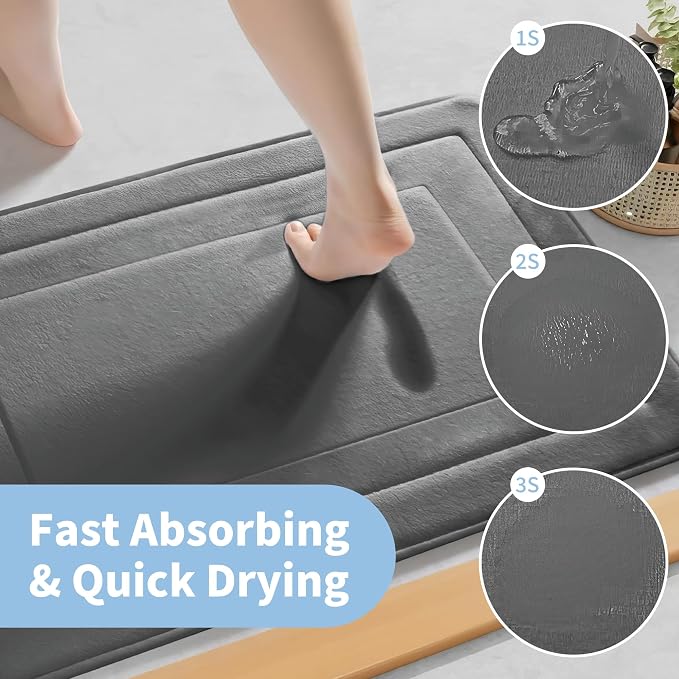 Cupic Cupid Memory Foam Bath Mat 24"×20", U-Shaped Bathroom Rugs, Deep Gray | Soft Touch, Cushioned Comfort, Non Slip Bathroom Mat, Super Absorbent & Quick Dry, Machine Washable for Shower, Tub & Vanity