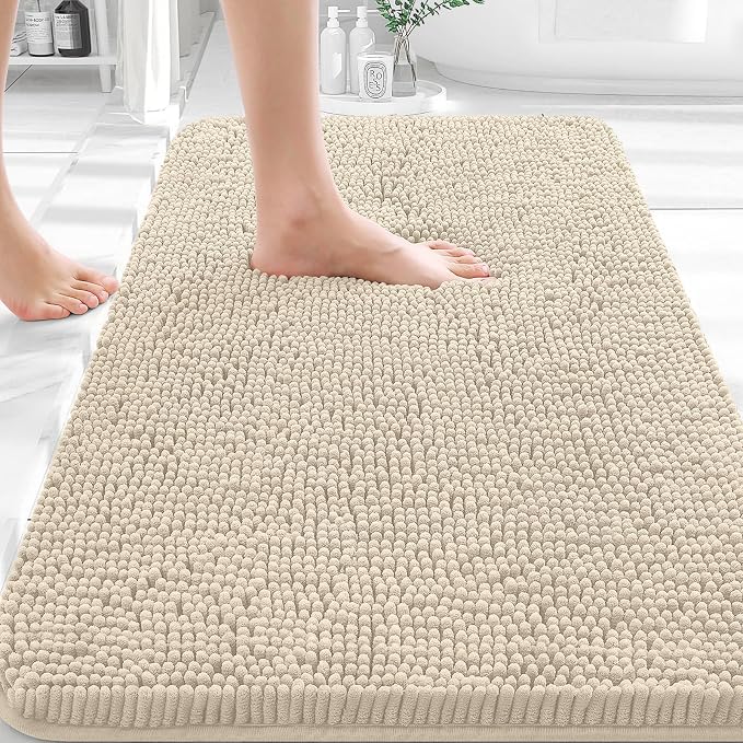 OLANLY Bathroom Rugs 35x24, Extra Soft Absorbent Chenille Bath Rugs | Sand, Quick-Drying Rubber Backing, Machine Washable Bath Mat for Bathroom Floor, Tub and Shower, Home Decor Accessories