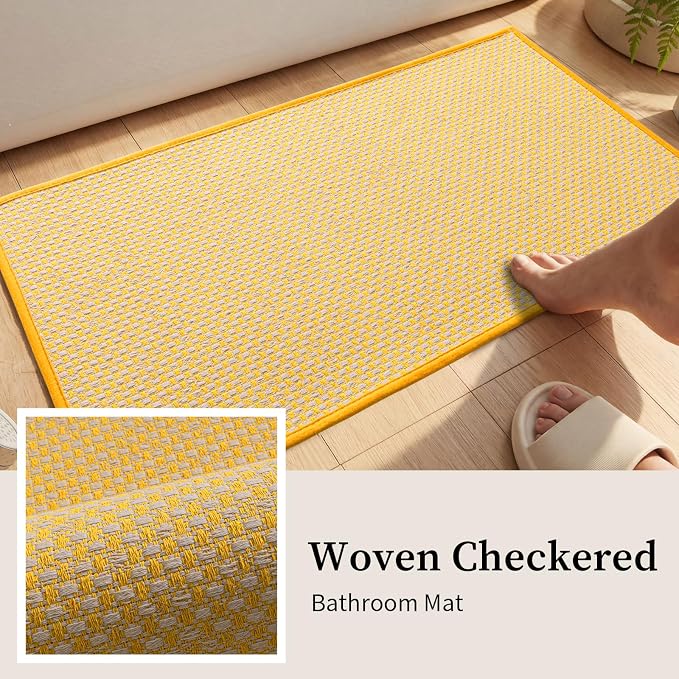 YIHOUSE Thin Bath Mat Yellow Bathroom Rugs Sets 2 Pieces, Non Slip Absorbent Mats Quick Dry, Woven Rugs Washable, Tapetes para Baño for Bathroom Toilet,Bathtub(17"x24"+17"x32")