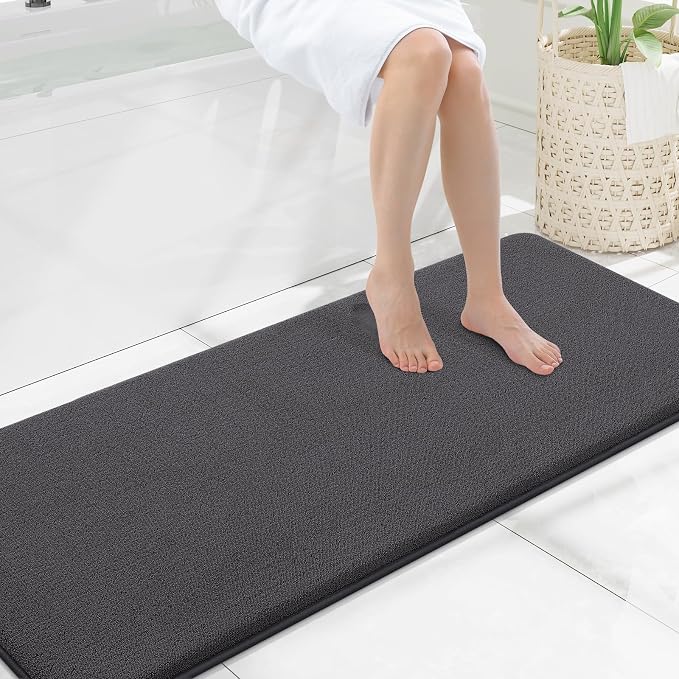 Smiry Memory Foam Bath Mat 59x20, Extra Soft Absorbent Bathroom Rugs | Dary Grey Quick Dry, Machine Washable Bath Mats for Bathroom, Shower, Tub and Home Decor Accessories