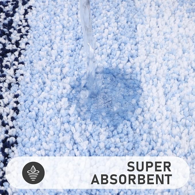 Bsmathom Bathroom Rug Set 4 Piece, Plush Microfiber Bath Mat, Navy Blue | Extra Water Absorbent, Non Slip Washable Runner Bath Rugs with Toilet Lid Cover and U-shaped Contour Toilet Mat