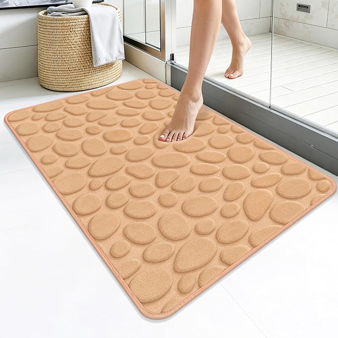 Stone Bath Mats, Non-Slip Memory Foam Bathroom Rug, 24x36 Khaki | TPR Rubber Backing,Ultra Soft,Highly Absorbent,Machine Washable,Quick Dry for Tub and Shower, Home Decor Accessories