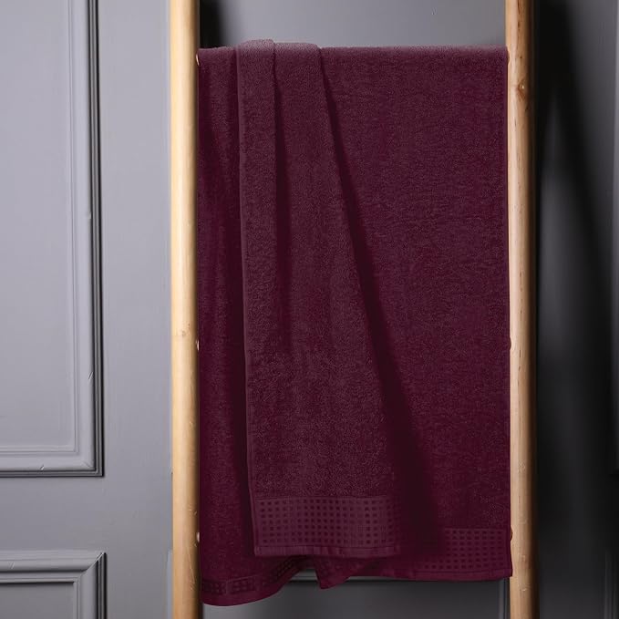 GLAMBURG 100% Cotton Oversized 2 Pack Bath Sheets 35x70, Ultra Soft Highly Absorbant Compact Quickdry & Lightweight Large Bath Sheet Set, Ideal for Gym Travel Camp Pool - Burgundy