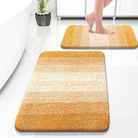 OLANLY Micorfiber Bathroom Rug Set 2 Piece, 30"x20"+24"x16" | Golden Yellow, Soft Absorbent Bath Rug Set, Non-Slip, Machine Wash Dry, Plush Shaggy Bath Mats for Bathroom
