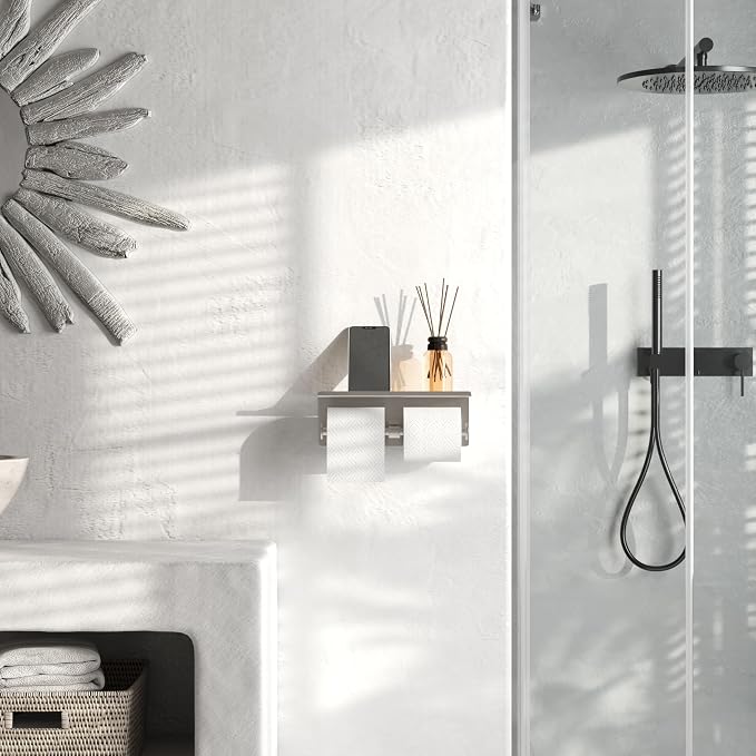 Brushed Nickel Toilet Paper Roll Holder with Shelf Wall Mounted for Bathroom (Brushed Nickel, Double Head)