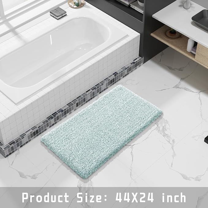 Yimobra Luxury Bathroom Rugs, Fluffy Bath Mats, Non Slip, Water Absorbent Microfiber, Machine Washable, Plush Carpet Shower Rugs, Thick Matts for Bathroom Floor/Tub, 44"x 24", Sky Light Blue and White