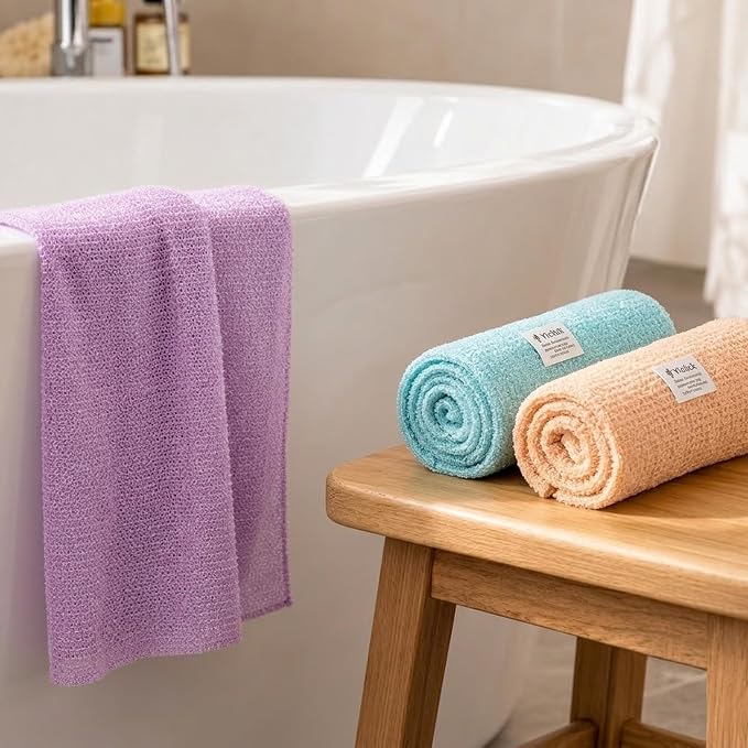 Multicolor Shower Bath Sponge, Gentle Skin Exfoliator for Body and Back Daily Bath Washing, Orange+Lilac+Lakeblue