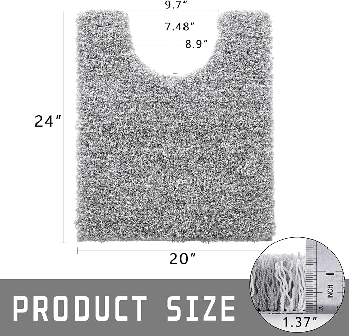 Yimobra Fluffy Bathroom Toilet Rug Set, 24x17+24x20, Light Gray and White | Soft Absorbent Microfiber Bath Mat Set, Non Slip, Machine Washable Quick Dry, Plush Shaggy Shower Rugs for Bathroom Floor