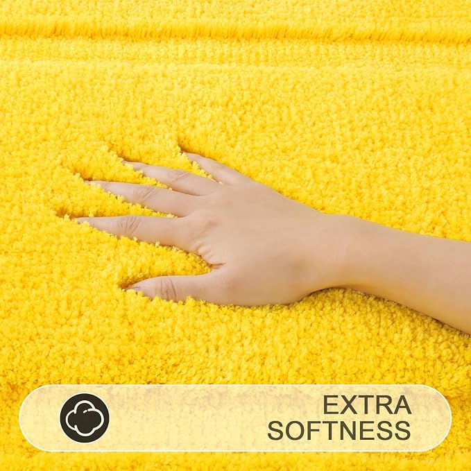 SHACOS Bathroom Rugs Set with Toilet Lid Cover | 20"x32" Bath Mats 19"x21" Toilet Lid Cover 20"x24" U Shape Contour Mat Extra Soft Absorbent Non Slip Bathroom Carpet (Yellow)