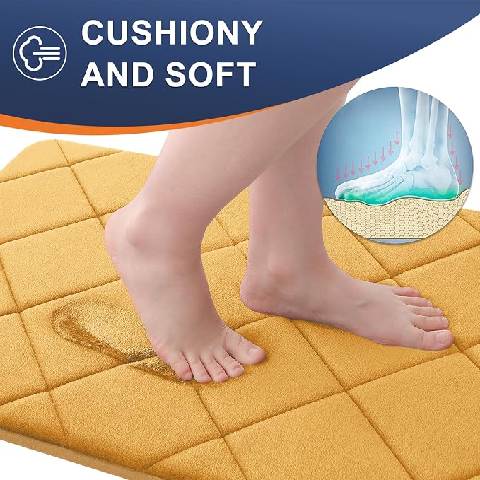 OLANLY Memory Foam Bath Mat 30x20, Ultra Soft and Absorbent Bathroom Rugs | Yellow, Quick Dry, Machine Washable Shower Bath Rugs, Comfortable Bath Carpet for Bathroom Floor, Tub and Shower