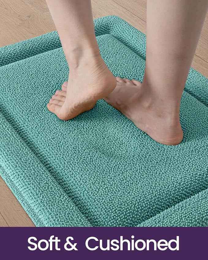 DEXI Memory Foam Bath Mat 36x24, Thick Chenille Bathroom Rug, Teal | Ultra Soft Absorbent, Non Slip Quick Dry, Cushion Plush Bath Carpet for Tub Shower, Sink