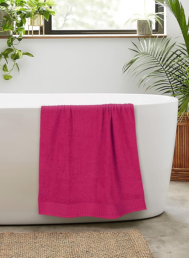 GLAMBURG 100% Cotton 2 Pack Oversized Bath Towel Set 28x55 Inches, Ultra Soft Highly Absorbant Compact Quickdry & Lightweight Large Bath Towels, Ideal for Gym Travel Camp Pool - Hot Pink
