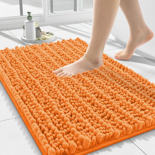Smiry Bathroom Rugs 24X16, Extra Soft Rubber Backing Chenille Bath Mats | Orange Machine Washable Non Slip Quick Dry Bath Mats for Bathroom Floor, Tub, Shower, Home Decor Accessories