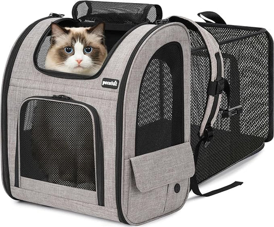 pecute Cat Backpack Expandable, Dog Carrier Backpack Breathable, Large | Durable Oxford Cloth, Lockable Zipper,Use for Pet Under 15 lbs to Travel