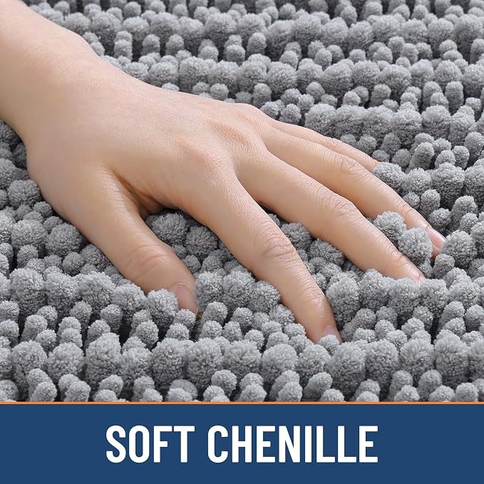 Smiry Bathroom Rugs 48X32, Extra Soft Rubber Backing Chenille Bath Mats | Grey Machine Washable Non Slip Quick Dry Bath Mats for Bathroom Floor, Tub, Shower, Home Decor Accessories