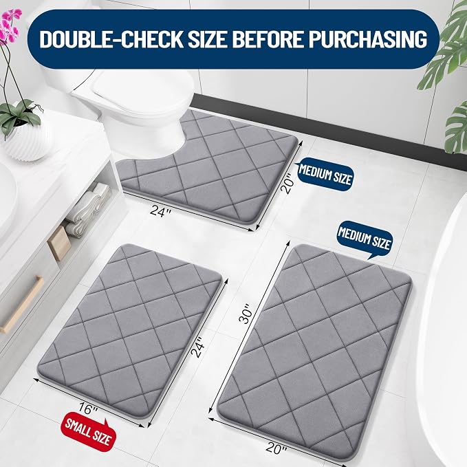 OLANLY Memory Foam Bath Mat 47x20, Ultra Soft and Absorbent Bathroom Rugs | Medium Grey, Quick Dry, Machine Washable Shower Bath Rugs, Comfortable Bath Carpet for Bathroom Floor, Tub and Shower