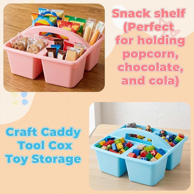 Kathfly 12 Pack Classroom Caddy Organizer with Handle, Plastic Art Craft Cleaning Caddy Bulk, Small Multipurpose Supply Organization Storage Basket for Table Desk Office Pencil Teacher (Macaron Color)
